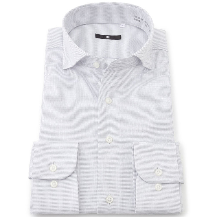 ブラックライン 【発送在庫あり】【BLACK LINE】【形態安定】スナップダウンワイドドレスワイシャツ/グレー×ドビー グレー中間