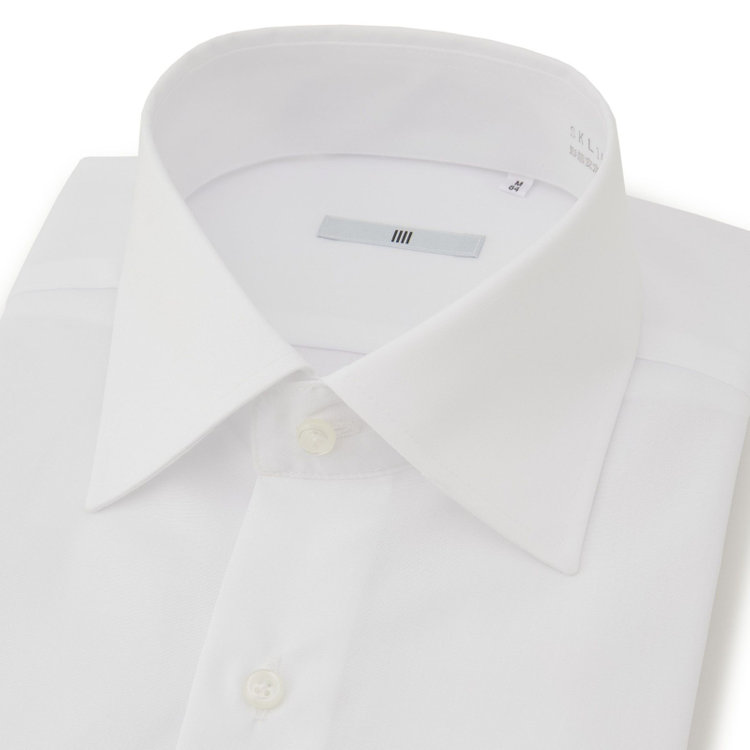 シルバーライン 【SILVER LINE】【形態安定】ワイドカラードレスワイシャツ/ホワイト×ブロード(無地) 白