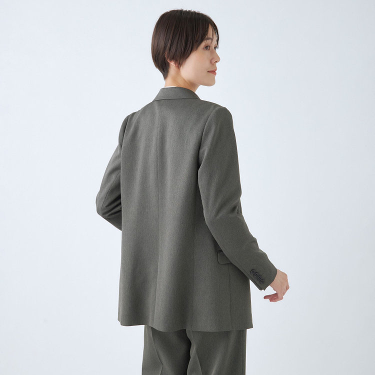 シルバーライン 【SL】【秋冬】6釦2掛けダブルワイドパンツスーツ/グレーグリーン/ウエスト内側アジャスター/ウォッシャブル/※裾上げ済み仕様 グレー濃色