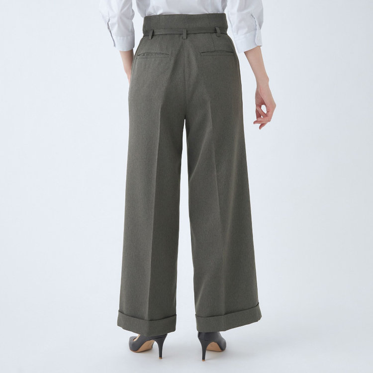 シルバーライン 【SL】【秋冬】6釦2掛けダブルワイドパンツスーツ/グレーグリーン/ウエスト内側アジャスター/ウォッシャブル/※裾上げ済み仕様 グレー濃色