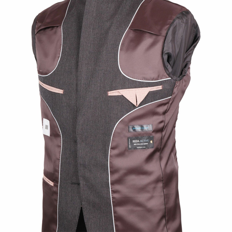 スーツセレクト 【発送在庫あり】【CLASSICO TAPERED】【春夏】2釦シングルスーツ 1タック/ブラウン＆ブラック×ハウンドトゥース/REDA ACTIVE/NEW ZEALAND WOOL MERINO/SHOWER CLEAN ブラウン系(茶)