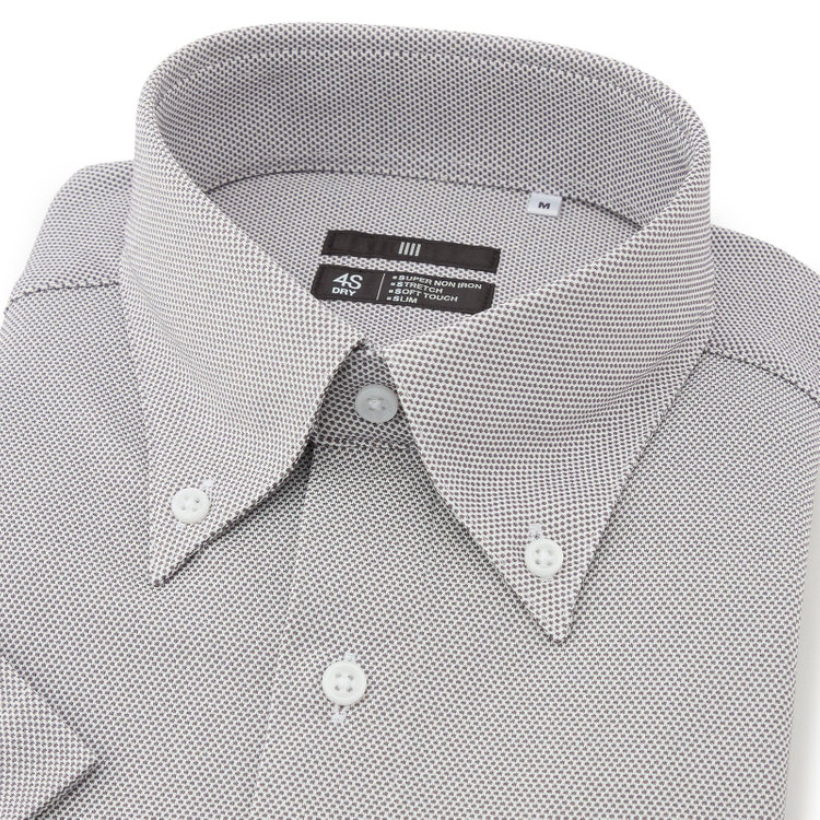 スーツセレクト 【発送在庫あり】【BLACK LINE/半袖】ボタンダウンワイシャツ/グレー×ドビー/「4S」「ULTRA DRY」スーパーノンアイロン・ストレッチ・吸水速乾・汗ジミ抑制 グレー中間