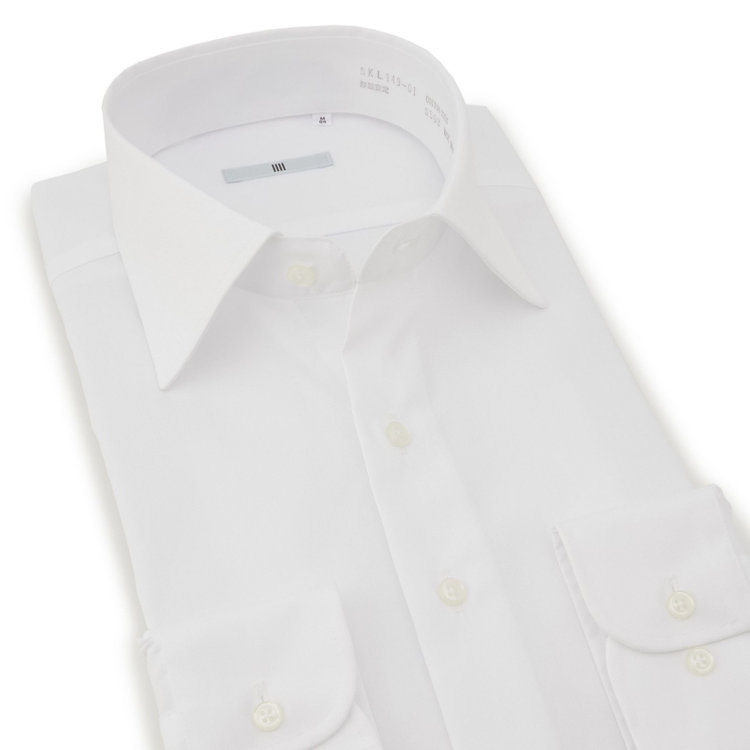 シルバーライン 【SILVER LINE】【形態安定】ワイドカラードレスワイシャツ/ホワイト×ブロード(無地) 白