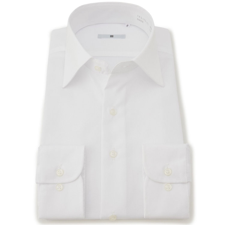 シルバーライン 【SILVER LINE】【形態安定】ワイドカラードレスワイシャツ/ホワイト×ブロード(無地) 白