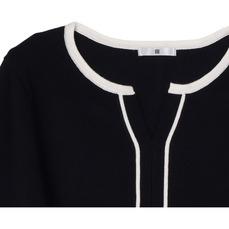 ブラックライン 【WEB限定/OUTLET】【SL/長袖】コットンブレンド ハイネック ニットセーター/ネイビー×ホワイト./マシンウォッシャブル ネイビー系(紺)