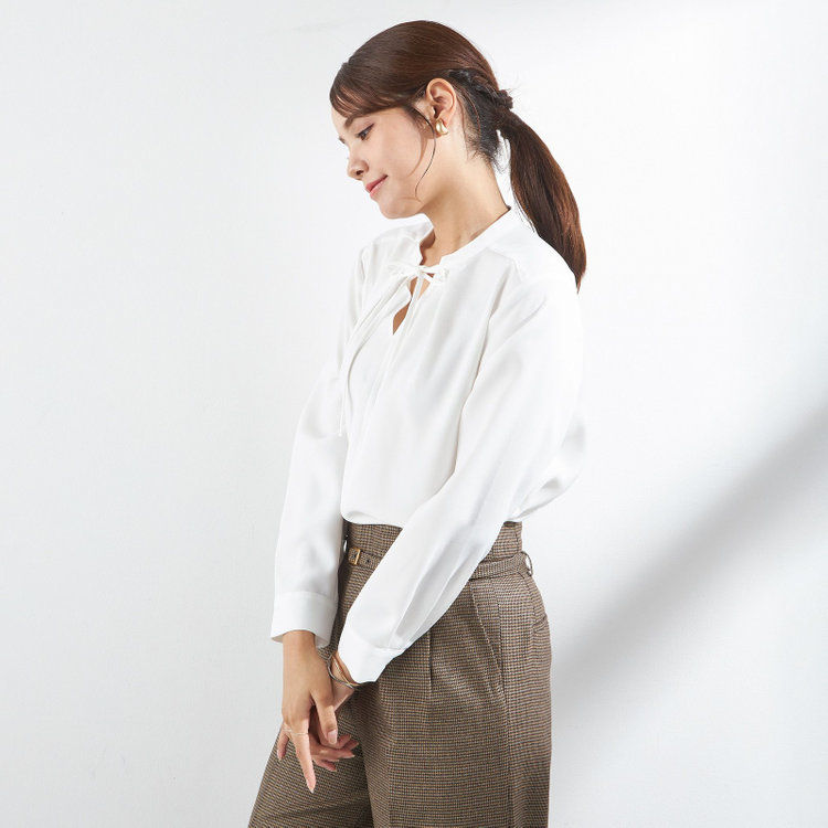 SUIT SELECT　アウトレット 【WEB限定/OUTLET/汚れ・キズ等有】【SILVER LINE/長袖】リボン付きブラウス/ホワイト 白