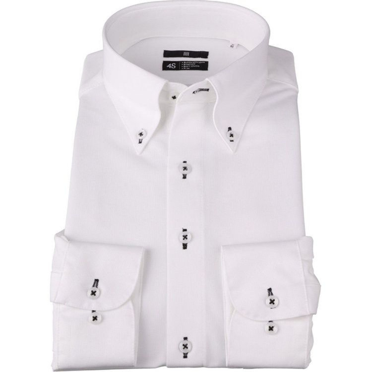 ブラックライン 【発送在庫あり】【WEB限定】【BLACK LINE】ボタンダウンワイシャツ/ホワイト×ドビー/釦付糸・釦ホール：ブラック/「4S」スーパーノンアイロン・ストレッチ 白