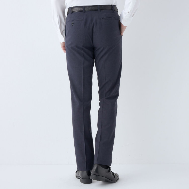 ブラックライン 【SLIM TAPERED】【春夏】0タックテーパードパンツ/ネイビー×チェック/ウエストムーブ/※裾上げ済み仕様 紺濃色
