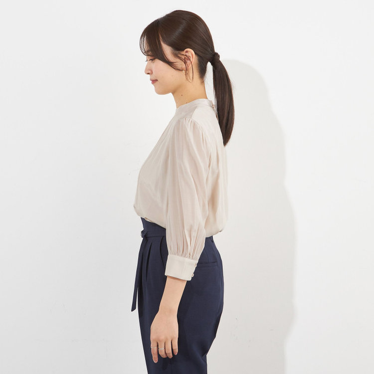 シルバーライン 【SILVER LINE/7分袖】ギャザーハイネックプルオーバー/ベージュ/「ウォッシャブル」「ストレッチ」「防シワ」「UV加工」「静電気防止」 茶淡色