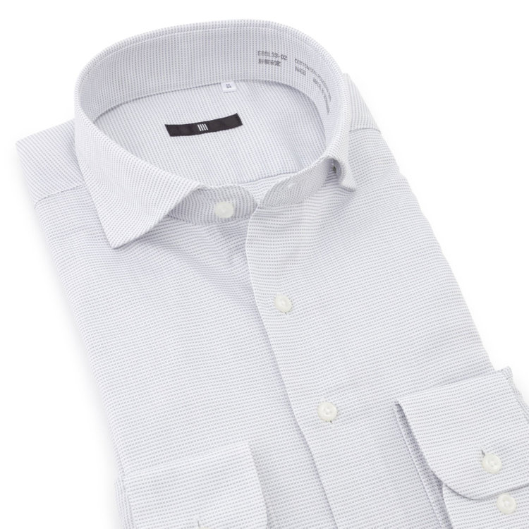 ブラックライン 【発送在庫あり】【BLACK LINE】【形態安定】スナップダウンワイドドレスワイシャツ/グレー×ドビー グレー中間