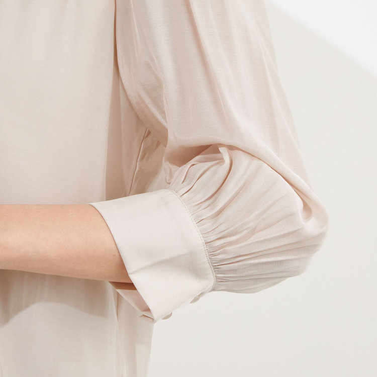 シルバーライン 【SILVER LINE/7分袖】ギャザーハイネックプルオーバー/ベージュ/「ウォッシャブル」「ストレッチ」「防シワ」「UV加工」「静電気防止」 茶淡色