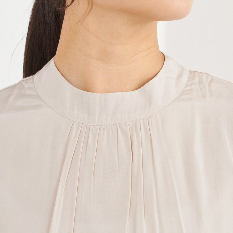 シルバーライン 【SILVER LINE/7分袖】ギャザーハイネックプルオーバー/ベージュ/「ウォッシャブル」「ストレッチ」「防シワ」「UV加工」「静電気防止」 茶淡色