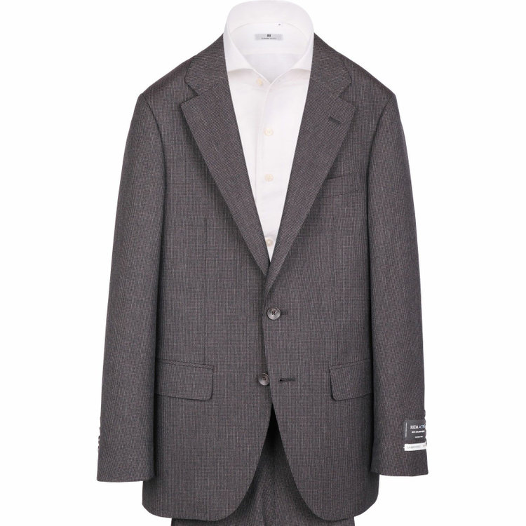 スーツセレクト 【発送在庫あり】【CLASSICO TAPERED】【春夏】2釦シングルスーツ 1タック/ブラウン＆ブラック×ハウンドトゥース/REDA ACTIVE/NEW ZEALAND WOOL MERINO/SHOWER CLEAN ブラウン系(茶)