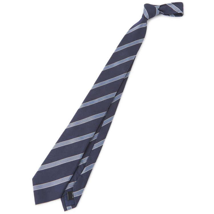 BL】シルクウールストライプネクタイ 7.5cm幅/ネイビー（B26AH