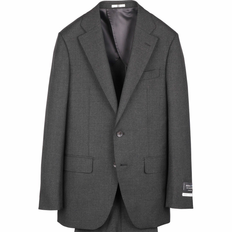 スーツセレクト 【発送在庫あり】【CLASSICO TAPERED】【春夏】2釦シングルスーツ 1タック/カーキ＆ブラック×ハウンドトゥース/REDA ACTIVE/NEW ZEALAND WOOL MERINO/SHOWER CLEAN ブラック系(黒)