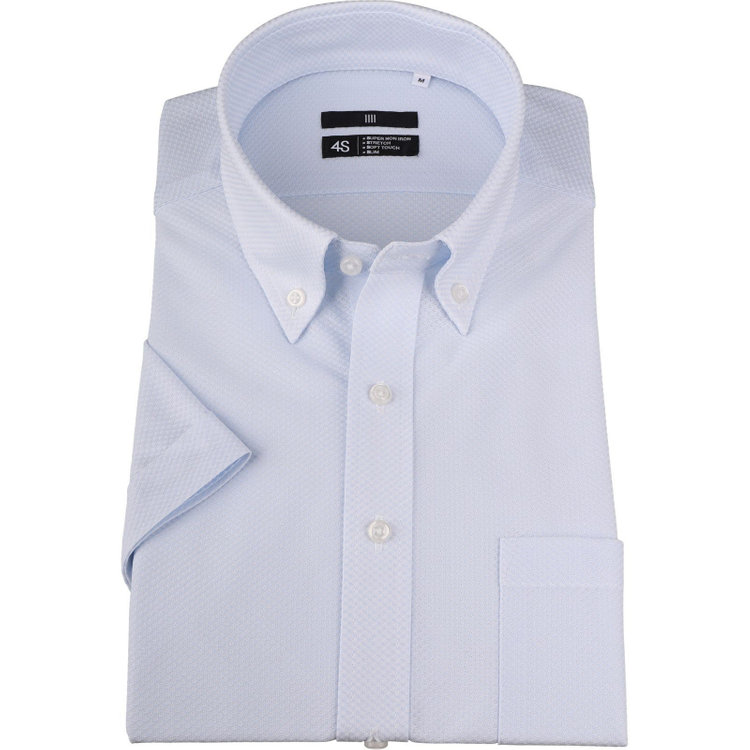 ブラックライン 【発送在庫あり】【BL/半袖】【スーパーノンアイロン】ボタンダウンドレスワイシャツ/サックス×ドビー/SUPER NON IRON 4S ブルー系(青)