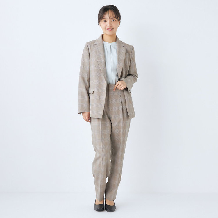 シルバーライン 【SL】【年間】1釦ジャケット/ベージュ×チェック/ウォッシャブル 茶中間