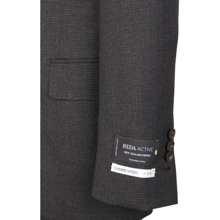 スーツセレクト 【発送在庫あり】【CLASSICO TAPERED】【春夏】2釦シングルスーツ 1タック/カーキ＆ブラック×ハウンドトゥース/REDA ACTIVE/NEW ZEALAND WOOL MERINO/SHOWER CLEAN ブラック系(黒)