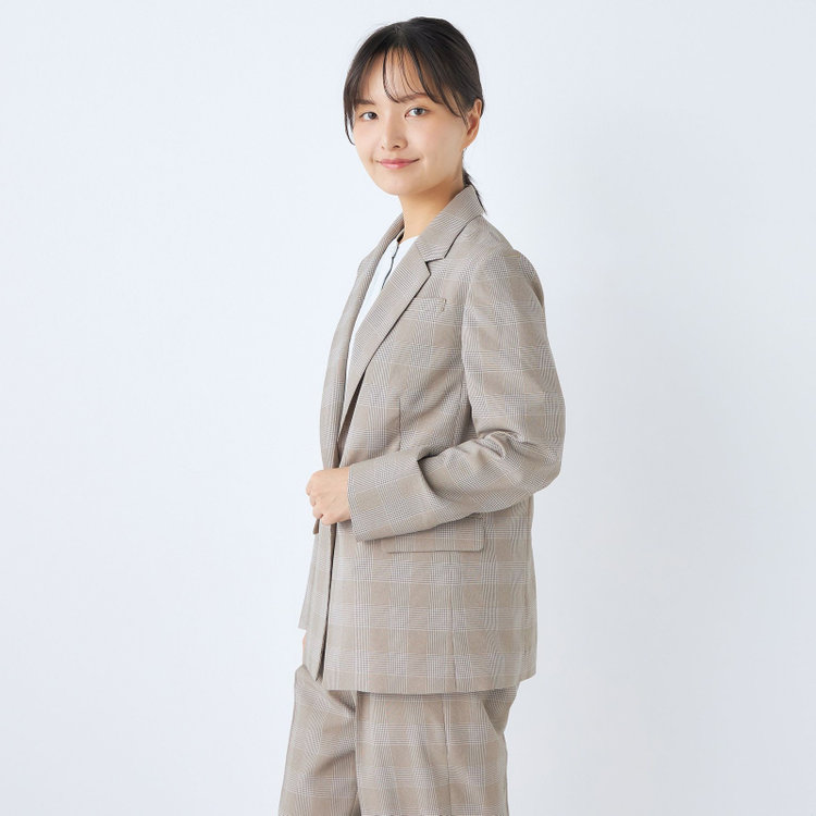 シルバーライン 【SL】【年間】1釦ジャケット/ベージュ×チェック/ウォッシャブル 茶中間