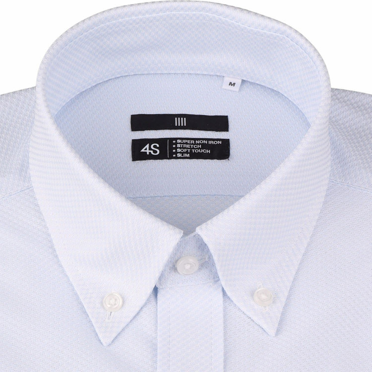 ブラックライン 【発送在庫あり】【BL/半袖】【スーパーノンアイロン】ボタンダウンドレスワイシャツ/サックス×ドビー/SUPER NON IRON 4S ブルー系(青)