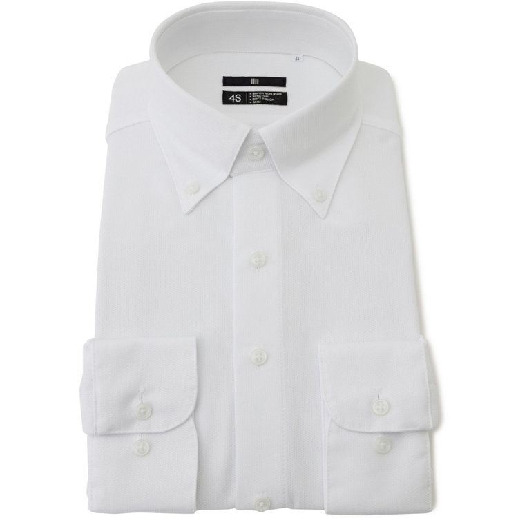 【発送在庫あり】【WEB限定】【BLACK LINE】ボタンダウンワイシャツ/ホワイト×ドビー/「4S」スーパーノンアイロン・ストレッチ