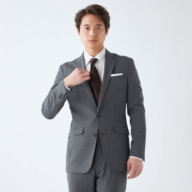 ブラックライン 【SLIM TAPERED_2】【春夏】2釦シングルスーツ 0タック/グレー×シャドー/ウエストシャーリング/4S SUSTAINABILITY&ECOLOGY FABRIC/※パンツ裾上げ済仕様 グレー中間