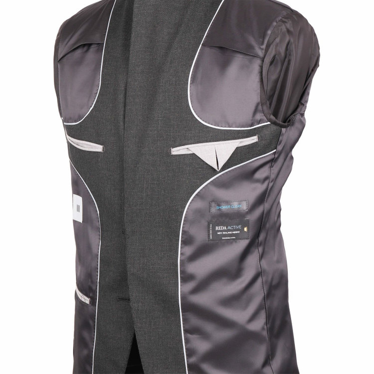 スーツセレクト 【発送在庫あり】【CLASSICO TAPERED】【春夏】2釦シングルスーツ 1タック/カーキ＆ブラック×ハウンドトゥース/REDA ACTIVE/NEW ZEALAND WOOL MERINO/SHOWER CLEAN ブラック系(黒)