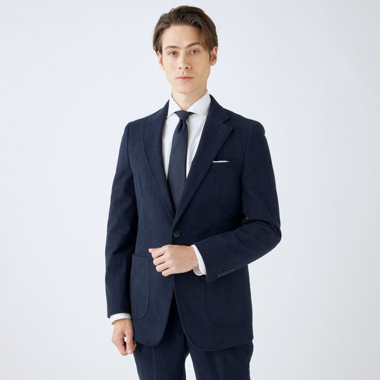 シルバーライン 【CLASSICO TAPERED】【秋冬】1タックテーパードパンツ/ネイビー×コーデュロイ/シャーリング仕様/4S SUSTAINABLE/※裾上げ必要 紺濃色