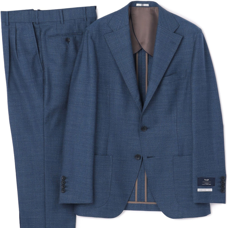 シルバーライン 【発送在庫あり】【CLASSICO TAPERED】【春夏】3釦段返りシングルスーツ 2タック/ブルー/パッチポケット/ウエストムーブ/MARZOTTO/※パンツ裾直し必要 青中間