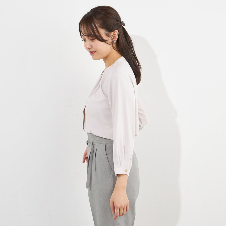 シルバーライン 【SILVER LINE/7分袖】フロントメタルボタンキーネック/ピンク 赤淡色