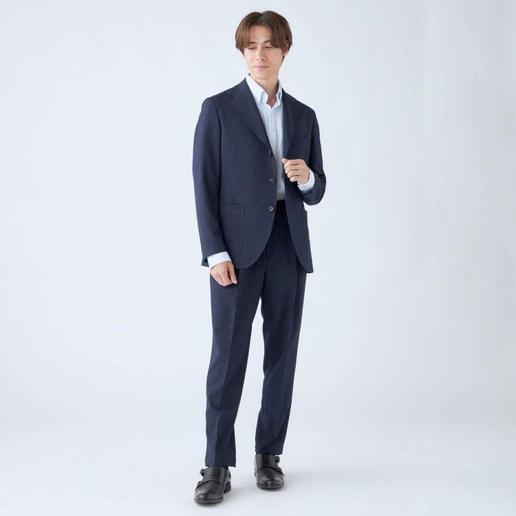 シルバーライン 【RBC】【秋冬】2タックテーパードパンツ/ネイビー×グレンチェック/ドローコード/ウエストシャーリング/※裾上げ済仕様 紺中間