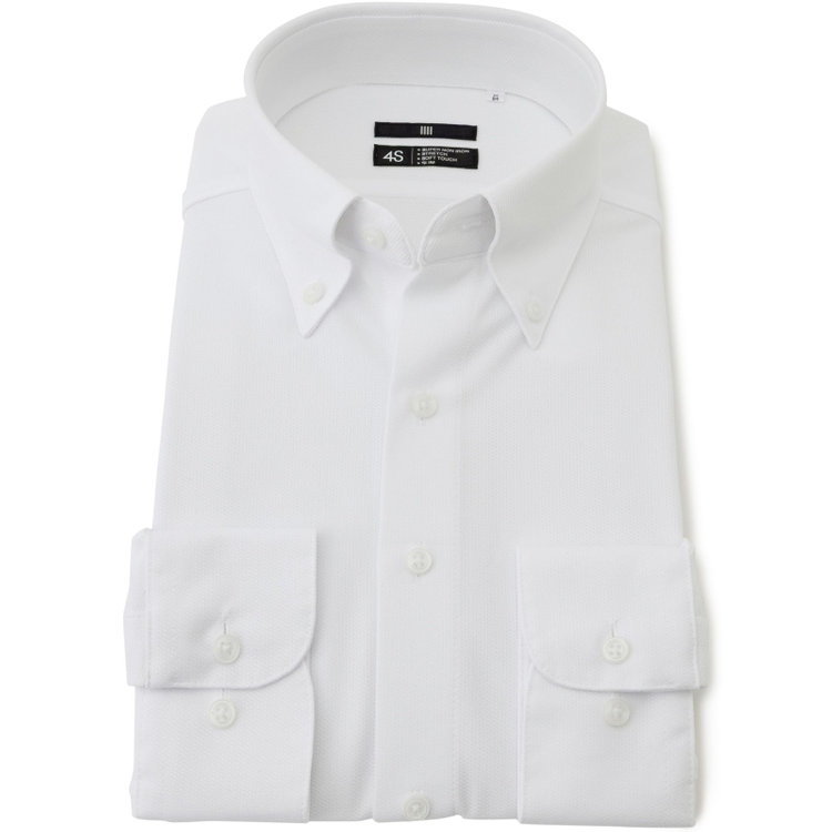 ブラックライン 【発送在庫あり】【WEB限定】【BLACK LINE】ボタンダウンワイシャツ/ホワイト×ドビー/「4S」スーパーノンアイロン・ストレッチ 白