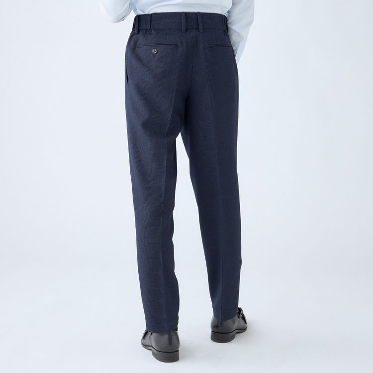 シルバーライン 【RBC】【秋冬】2タックテーパードパンツ/ネイビー×グレンチェック/ドローコード/ウエストシャーリング/※裾上げ済仕様 紺中間