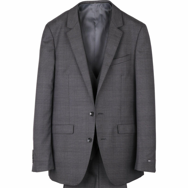 スーツセレクト 【WEB限定/OUTLET】【SKINNY_2】【秋冬】2釦シングルスリーピーススーツ 0タック/グレー×チェック グレー系(灰)