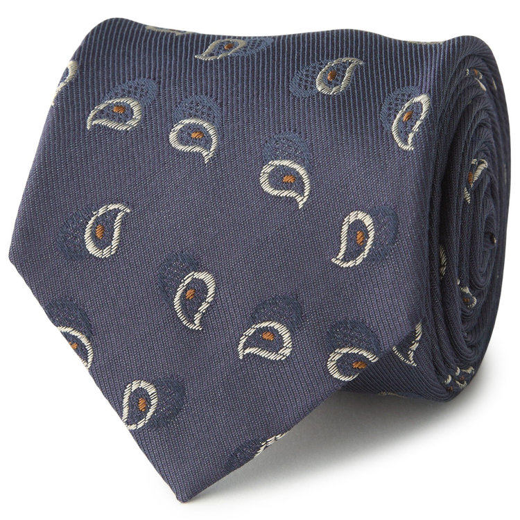 ブラックライン 【BLACK LINE】コットンシルクペイズリーネクタイ 7.5cm幅/ネイビー/ITALIAN FABRICS その他