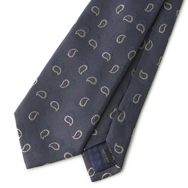 ブラックライン 【BLACK LINE】コットンシルクペイズリーネクタイ 7.5cm幅/ネイビー/ITALIAN FABRICS その他