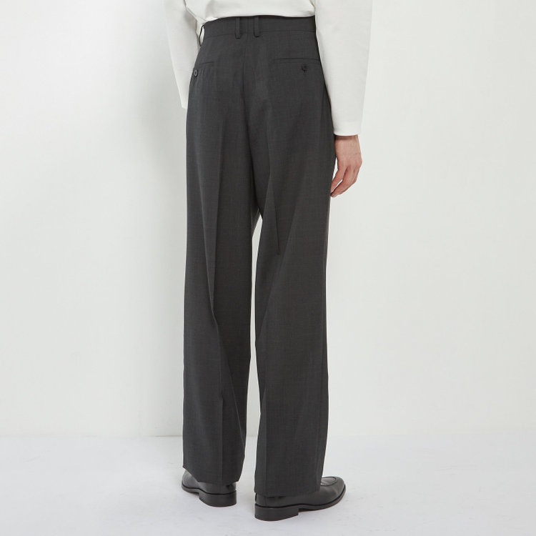 ソノタ 【BLACK LINE】【春夏】1タックワイドシルエットパンツ/グレー×サイロフィル/NEW ZEALAND WOOL MIX Super100’s/※裾上げ必要 グレー濃色