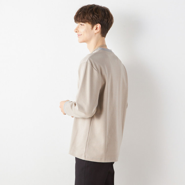 スーツセレクト  【RBC/長袖】ボーダーシャツ/グレー グレー中間