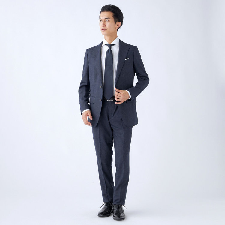 シルバーライン 【発送在庫あり】【CLASSICO TAPERED】【秋冬】2釦シングルスーツ 1タック/ネイビー/Ermenegildo Zegna LOOP woven in italy/※裾上げ必要 青濃色