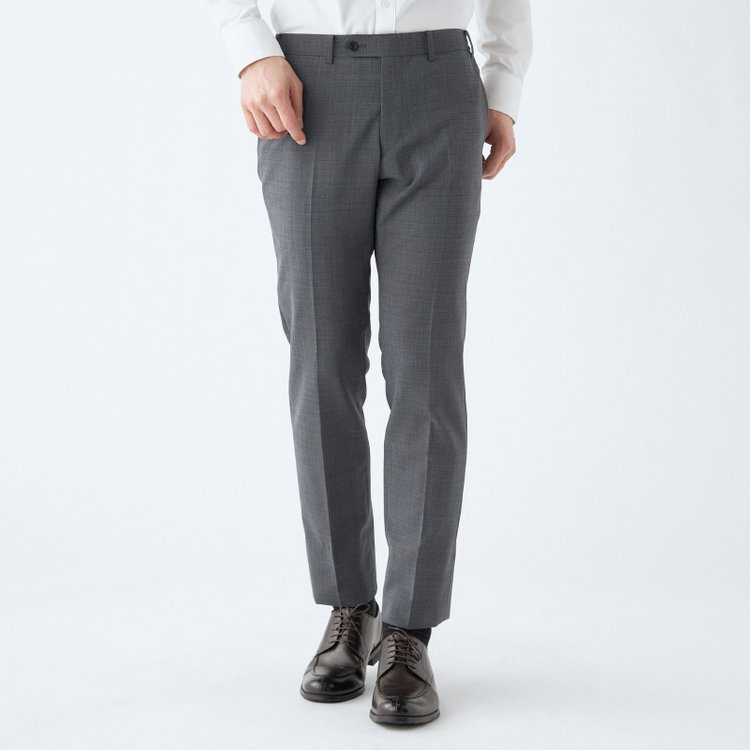ブラックライン 【SLIM TAPERED_2】【春夏】2釦シングルスーツ 0タック/グレー×シャドー/ウエストシャーリング/4S SUSTAINABILITY&ECOLOGY FABRIC/※パンツ裾上げ済仕様 グレー中間
