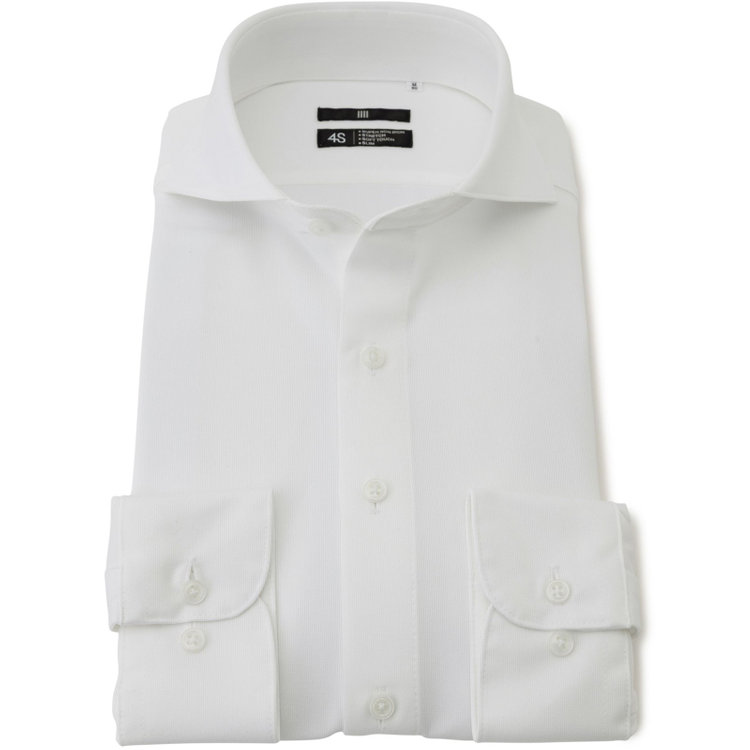 ブラックライン 【発送在庫あり】【WEB限定】【BLACK LINE】ホリゾンタルワイドワイシャツ/ホワイト×ドビー/「4S」スーパーノンアイロン・ストレッチ 白