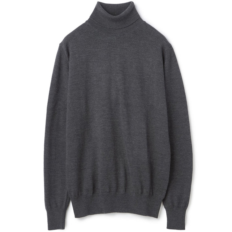 スーツセレクト 【RBC】【秋冬】ウール100％タートルネックニットセーター/グレー/ZEGNA BARUFFA/マシンウォッシャブル グレー濃色