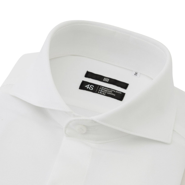 ブラックライン 【発送在庫あり】【WEB限定】【BLACK LINE】ホリゾンタルワイドワイシャツ/ホワイト×ドビー/「4S」スーパーノンアイロン・ストレッチ 白