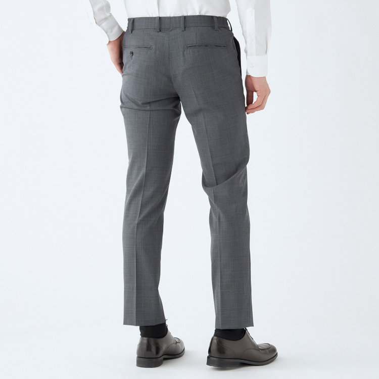 ブラックライン 【SLIM TAPERED_2】【春夏】2釦シングルスーツ 0タック/グレー×シャドー/ウエストシャーリング/4S SUSTAINABILITY&ECOLOGY FABRIC/※パンツ裾上げ済仕様 グレー中間