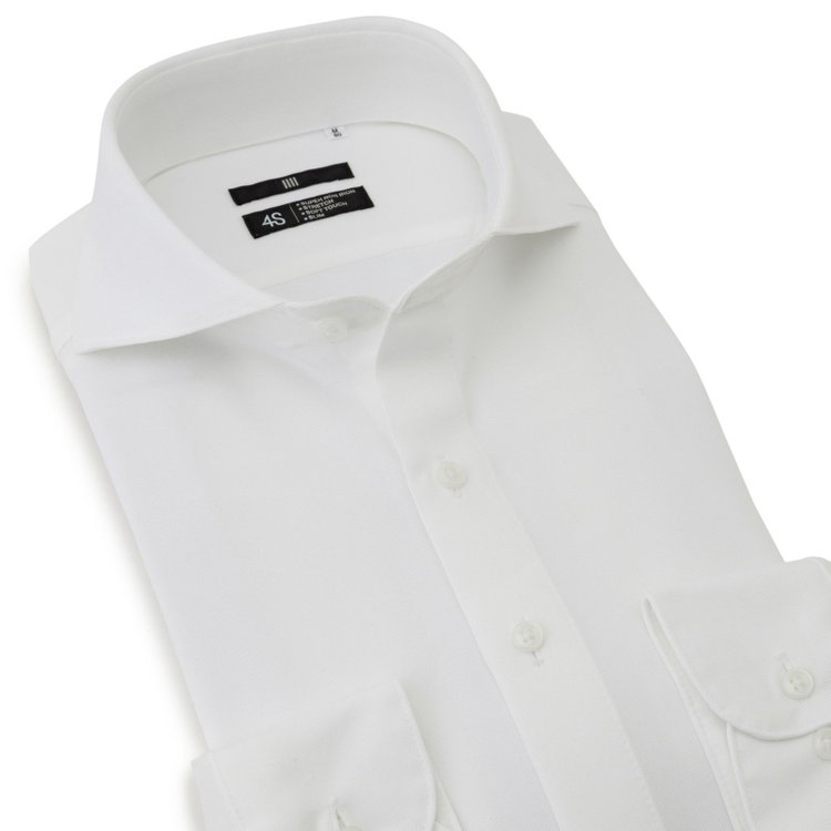 ブラックライン 【発送在庫あり】【WEB限定】【BLACK LINE】ホリゾンタルワイドワイシャツ/ホワイト×ドビー/「4S」スーパーノンアイロン・ストレッチ 白