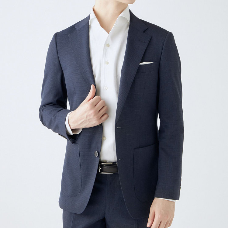 シルバーライン 【4S CROSS】【年間】セットアップジャケット/ネイビー×ハウンドトゥース/パッチポケット 紺中間