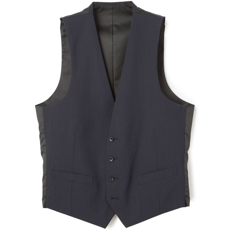 ブラックライン 【SLIM TAPERED_2】【春夏】リバーシブルジレ(ベスト)/ブラック×マイクロチェック＆ネイビー×ヘアラインストライプ/4S SUSTAINABILITY&ECOLOGY FABRIC 黒