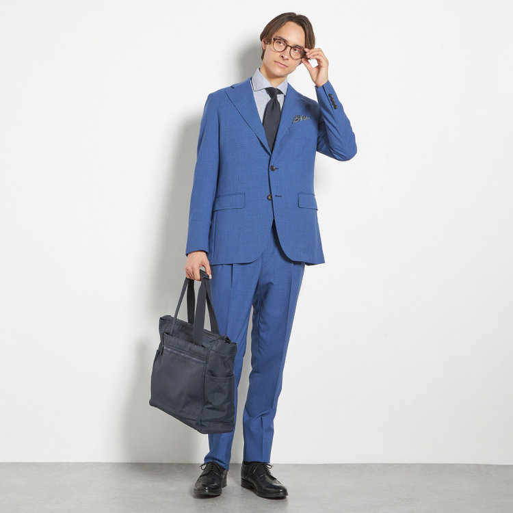 シルバーライン 【CLASSICO TAPERED】【春夏】3釦段返りシングルスーツ 2タック/ネイビー×ハウンドトゥース/ウエストムーブ/DRAGO lanificio in billa fabric made in italy/※裾上げ必要 青中間