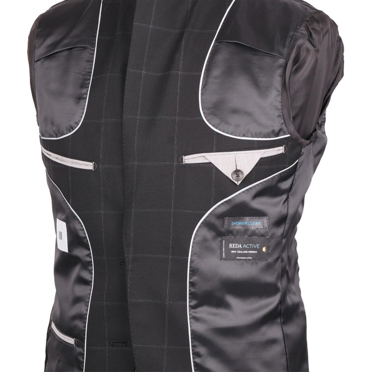 スーツセレクト 【発送在庫あり】【CLASSICO TAPERED】【春夏】2釦シングルスーツ 1タック/ブラック×チェック/REDA ACTIVE/NEW ZEALAND WOOL MERINO/SHOWER CLEAN ブラック系(黒)