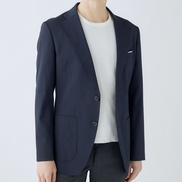 シルバーライン 【4S CROSS】【年間】セットアップジャケット/ネイビー×ハウンドトゥース/パッチポケット 紺中間